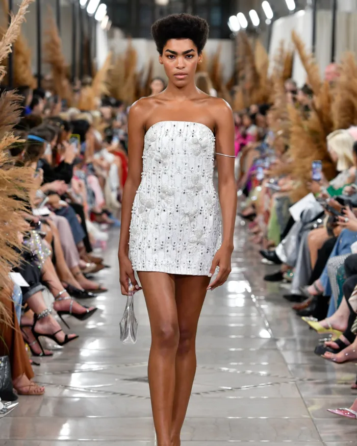 Ready To Wear HandBeaded Satin Mini Dress EXCLUSIVE PatBO Dresses and Jumpsuits