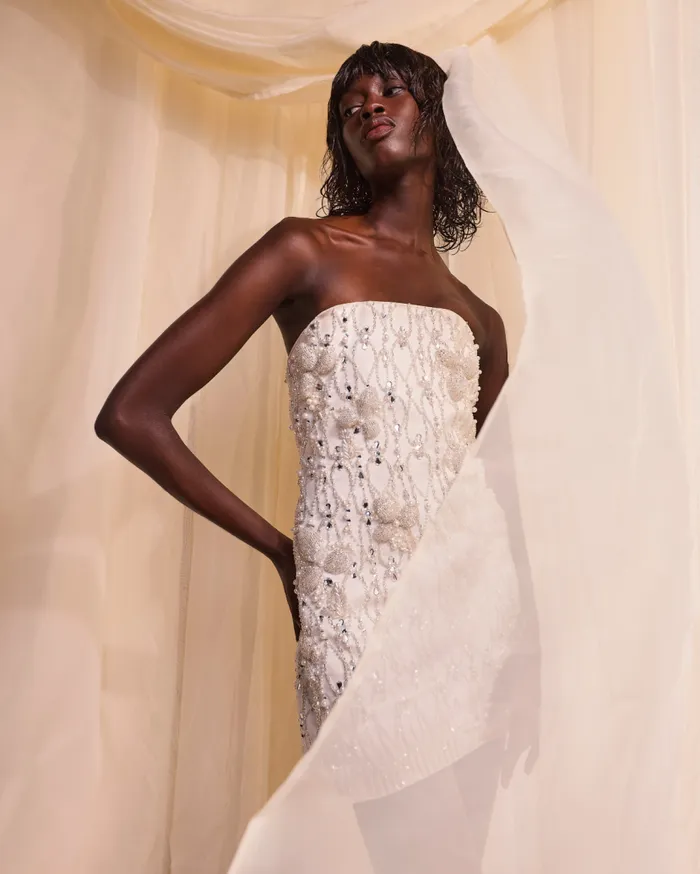 Ready To Wear HandBeaded Satin Mini Dress EXCLUSIVE PatBO Dresses and Jumpsuits