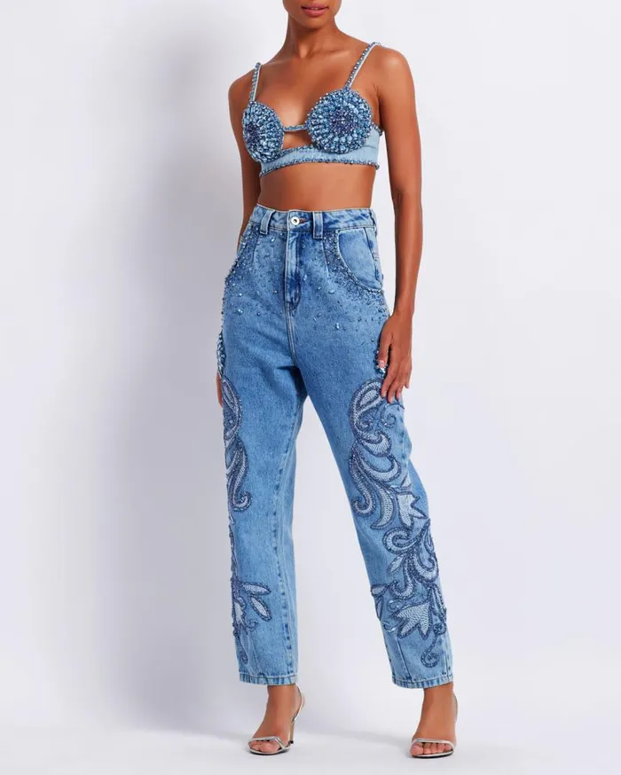 Ready To Wear HANDBEADED STRAIGHT LEG JEANS PatBO Bottoms