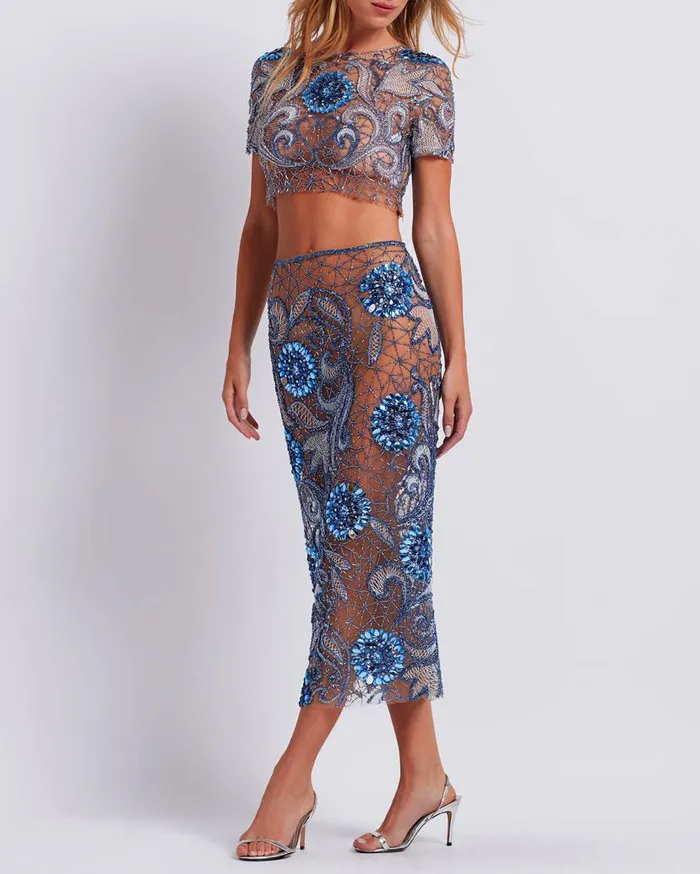 Ready To Wear HANDBEADED TULLE MIDI SKIRT FINAL SALE PatBO Bottoms