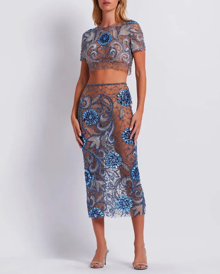 Ready To Wear HANDBEADED TULLE MIDI SKIRT FINAL SALE PatBO Bottoms