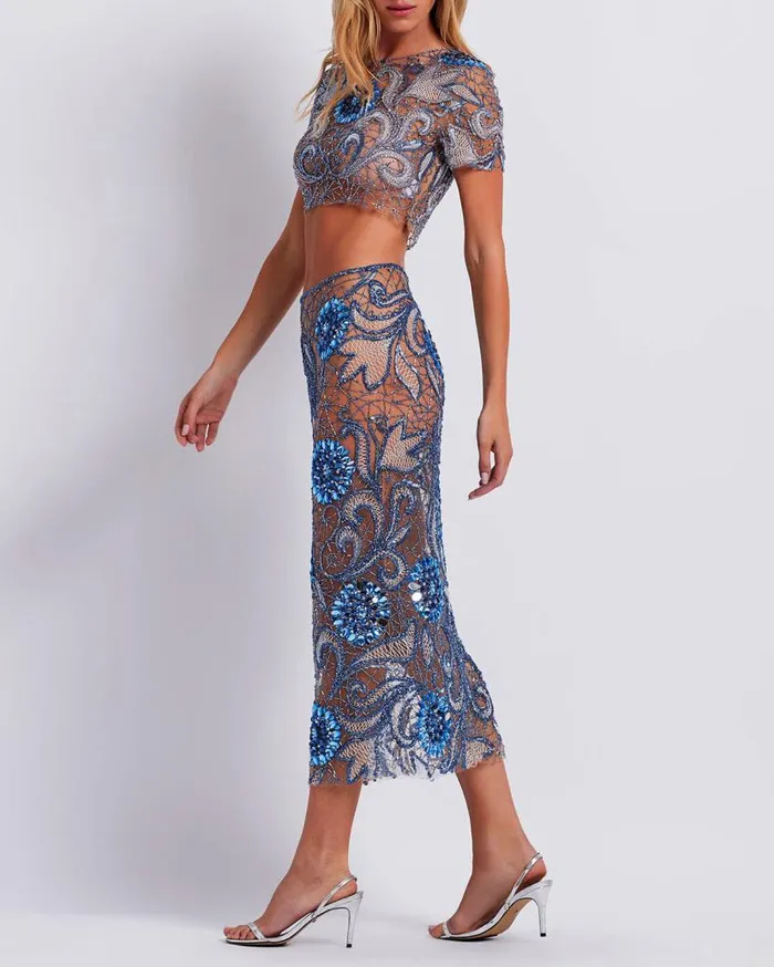 Ready To Wear HANDBEADED TULLE MIDI SKIRT FINAL SALE PatBO Bottoms