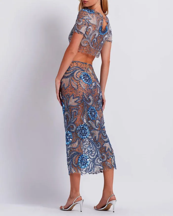 Ready To Wear HANDBEADED TULLE MIDI SKIRT FINAL SALE PatBO Bottoms