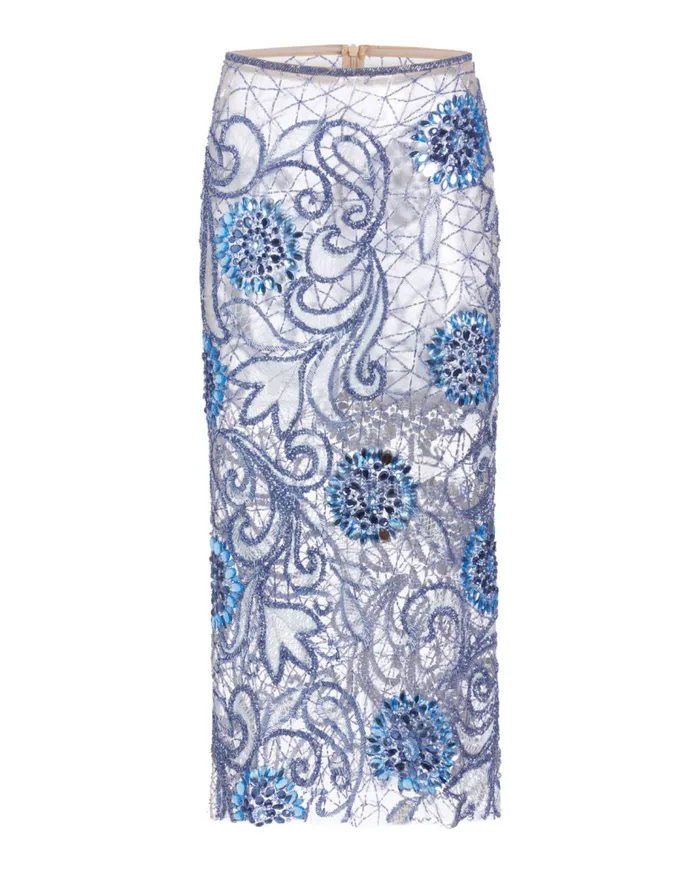 Ready To Wear HANDBEADED TULLE MIDI SKIRT FINAL SALE PatBO Bottoms