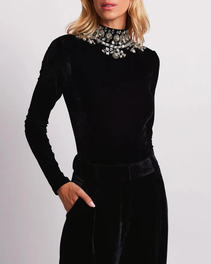 Ready To Wear HandBeaded Velvet Bodysuit FINAL SALE PatBO Tops and Bodysuits
