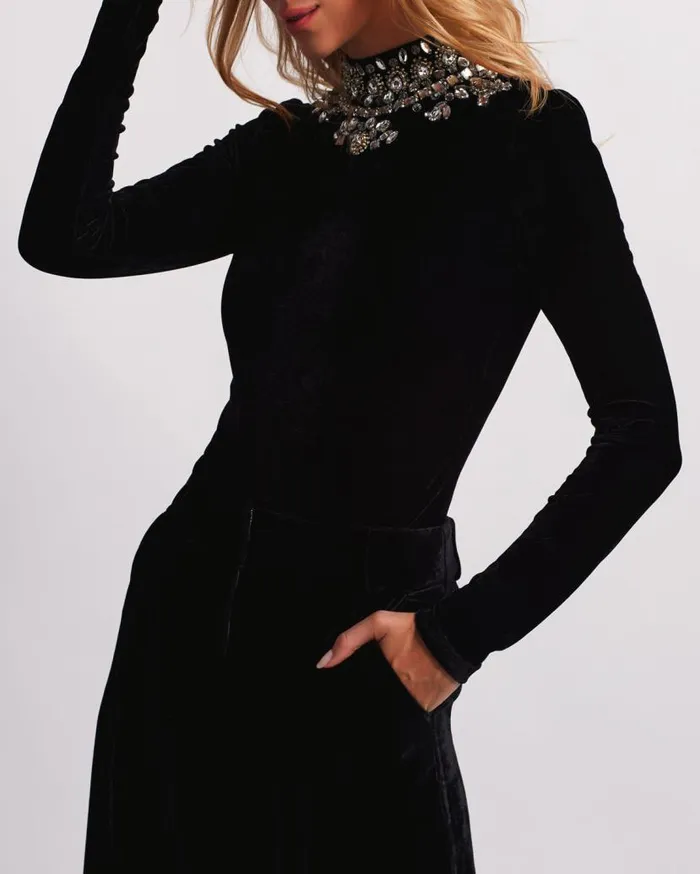 Ready To Wear HandBeaded Velvet Bodysuit FINAL SALE PatBO Tops and Bodysuits