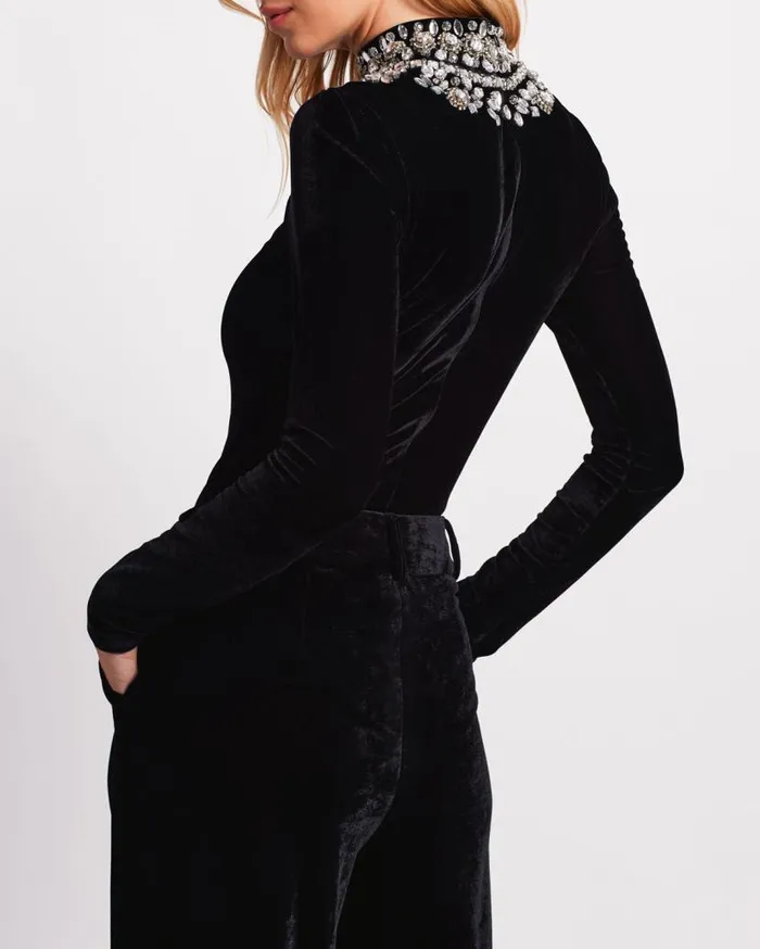 Ready To Wear HandBeaded Velvet Bodysuit FINAL SALE PatBO Tops and Bodysuits