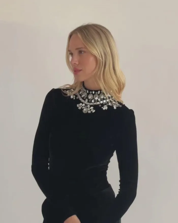 Ready To Wear HandBeaded Velvet Bodysuit FINAL SALE PatBO Tops and Bodysuits