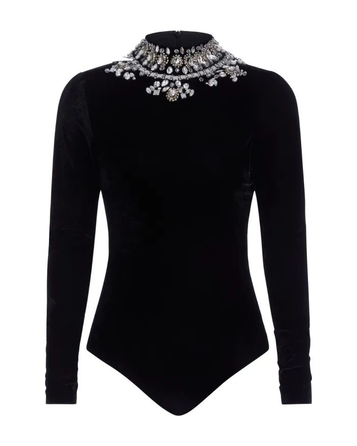 Ready To Wear HandBeaded Velvet Bodysuit FINAL SALE PatBO Tops and Bodysuits