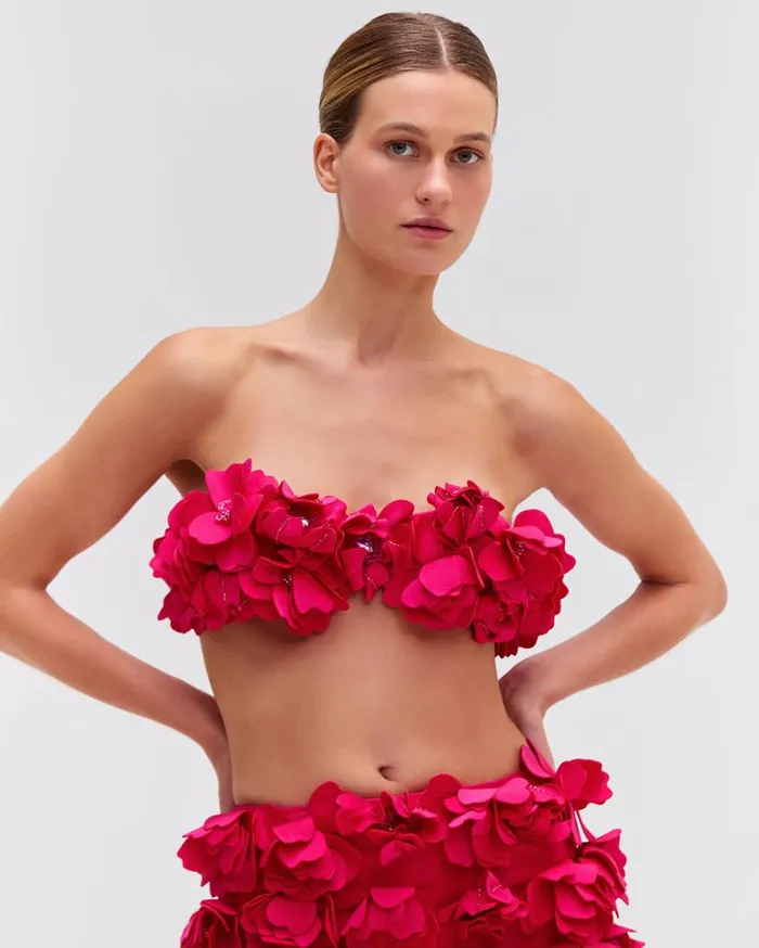 Ready To Wear HandEmbroidered 3D Flower Top PatBO Tops and Bodysuits