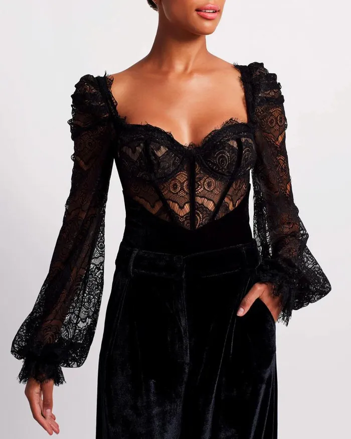 Ready To Wear LACE AND VELVET BODYSUIT PatBO Tops and Bodysuits