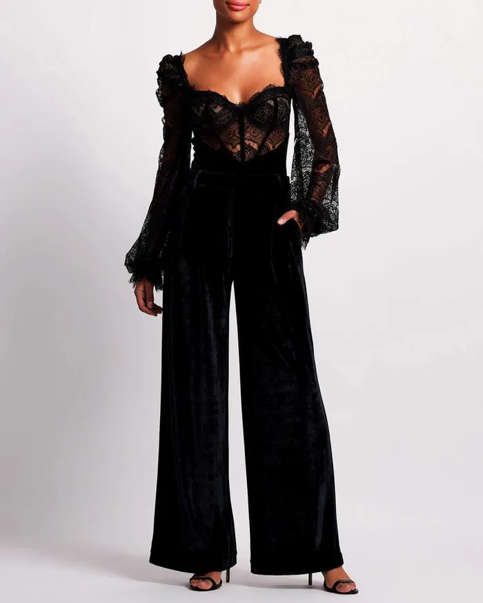 Ready To Wear LACE AND VELVET BODYSUIT PatBO Tops and Bodysuits