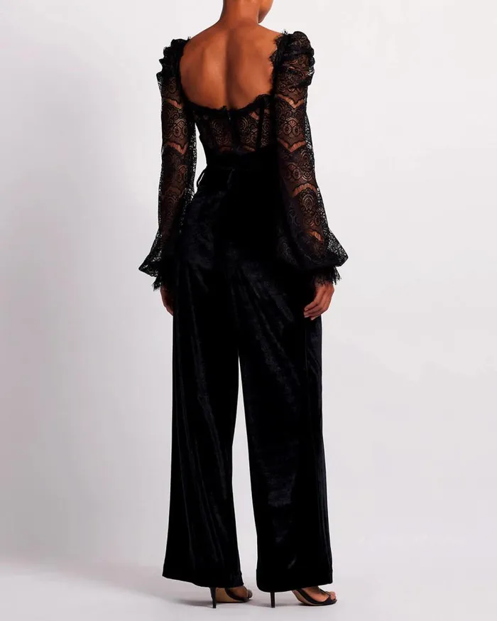 Ready To Wear LACE AND VELVET BODYSUIT PatBO Tops and Bodysuits