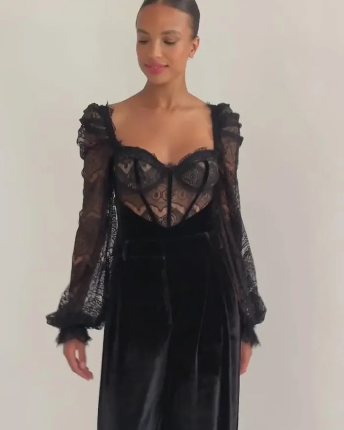Ready To Wear LACE AND VELVET BODYSUIT PatBO Tops and Bodysuits