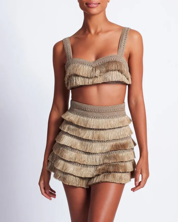 Ready To Wear Metallic Fringe Bralette PatBO Tops and Bodysuits