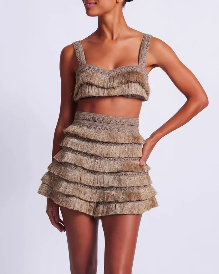 Ready To Wear Metallic Fringe Bralette PatBO Tops and Bodysuits