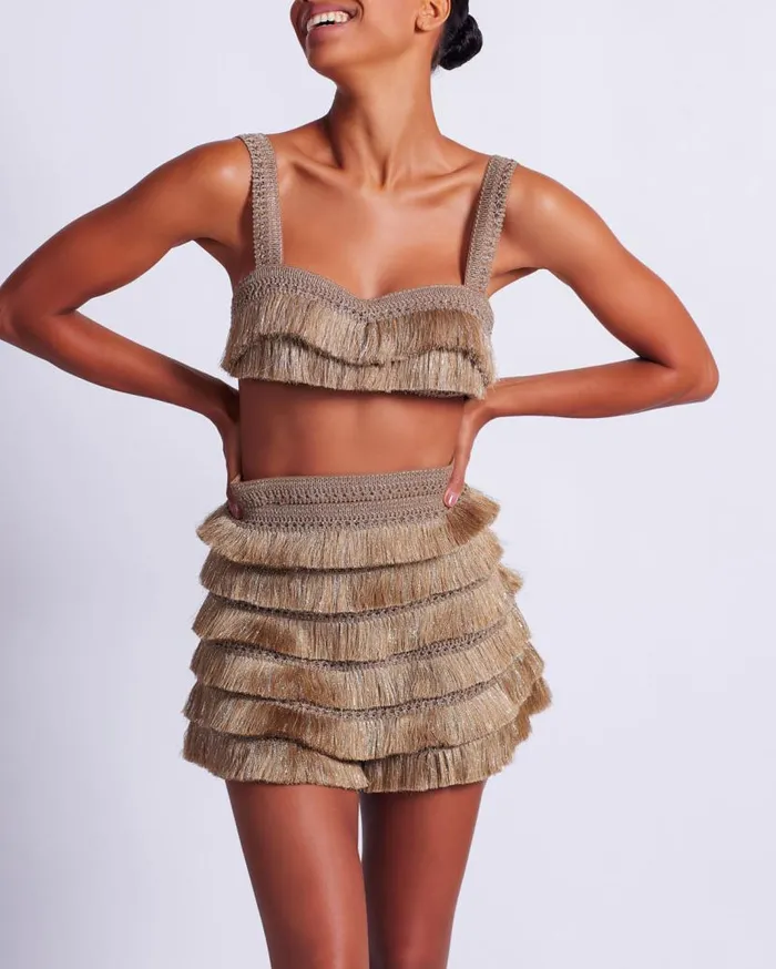 Ready To Wear Metallic Fringe Bralette PatBO Tops and Bodysuits