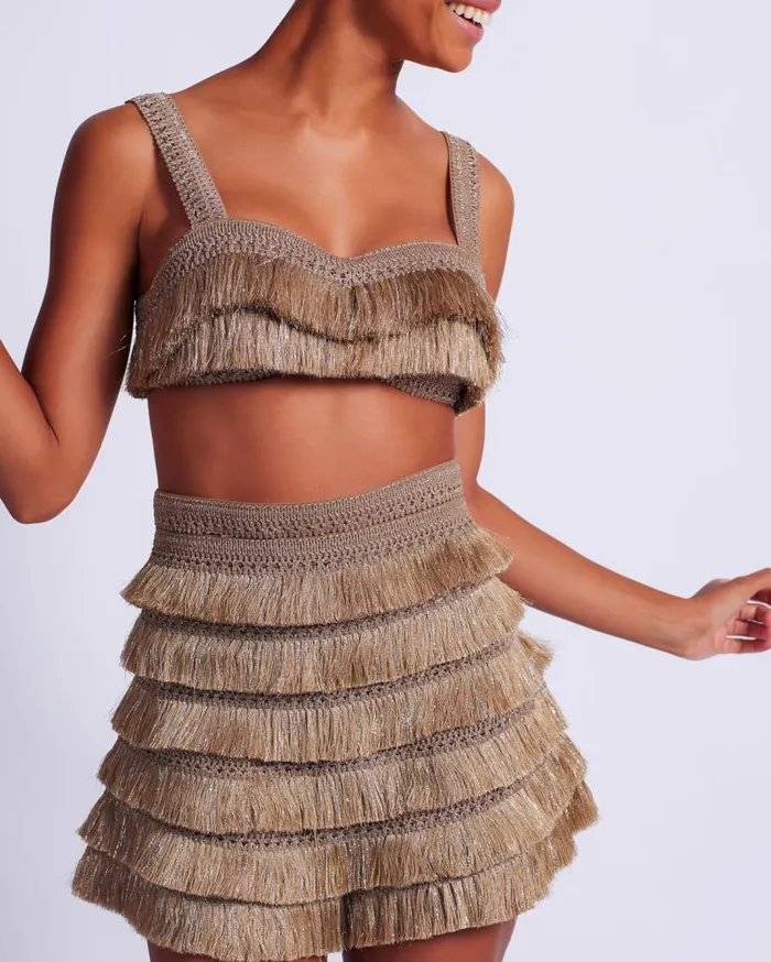 Ready To Wear Metallic Fringe Bralette PatBO Tops and Bodysuits