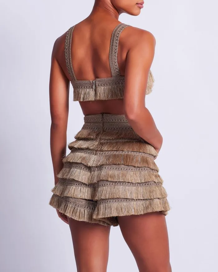 Ready To Wear Metallic Fringe Bralette PatBO Tops and Bodysuits