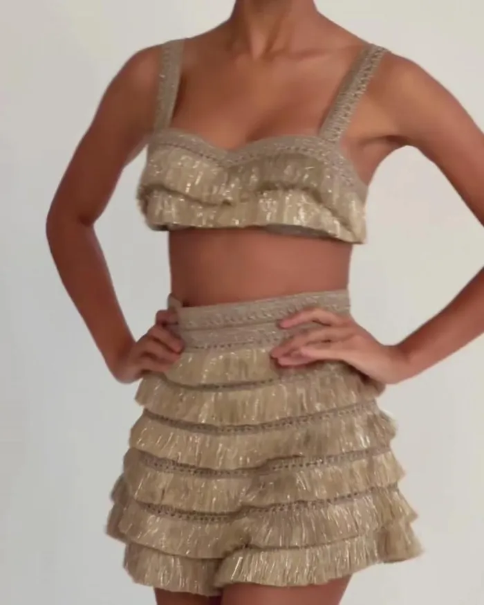 Ready To Wear Metallic Fringe Bralette PatBO Tops and Bodysuits