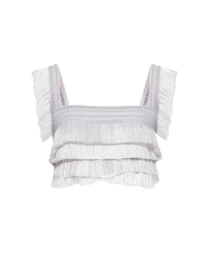 Ready To Wear Metallic Fringe Cropped Top PatBO Tops and Bodysuits