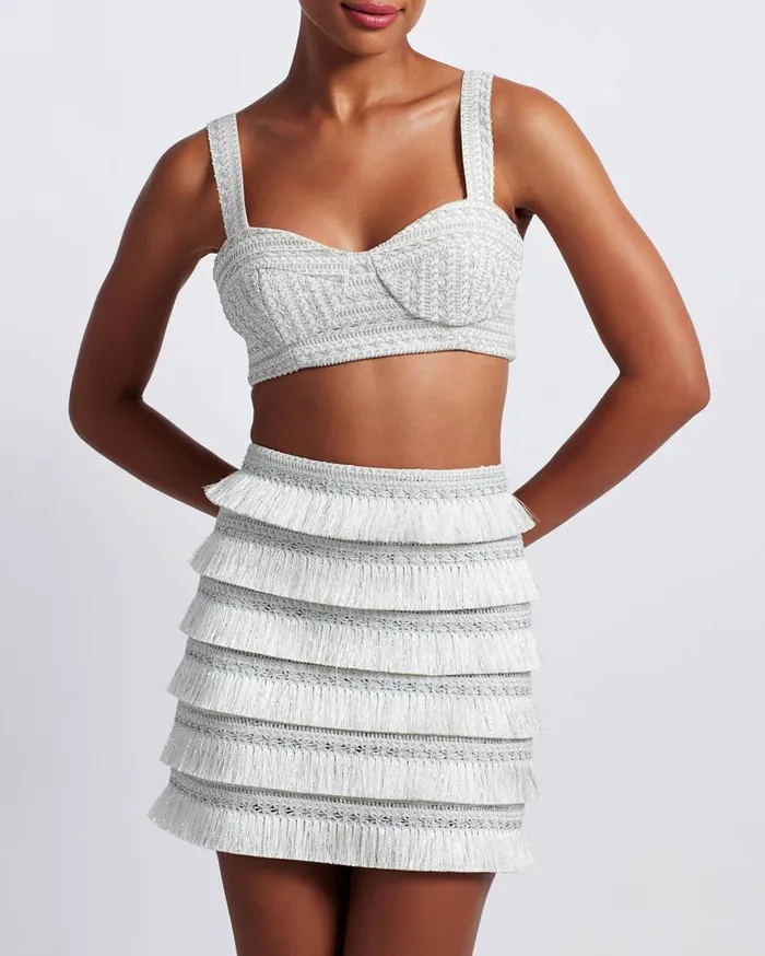 Ready To Wear Metallic Fringe Mini Skirt PatBO Bottoms
