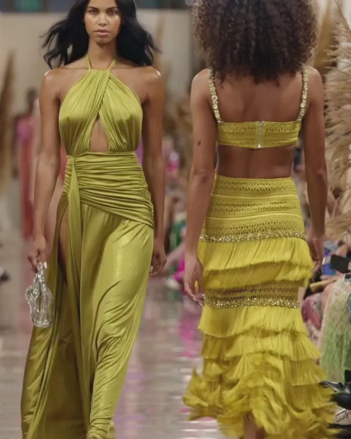 Ready To Wear Metallic Jersey Halterneck Maxi Dress PatBO Dresses and Jumpsuits