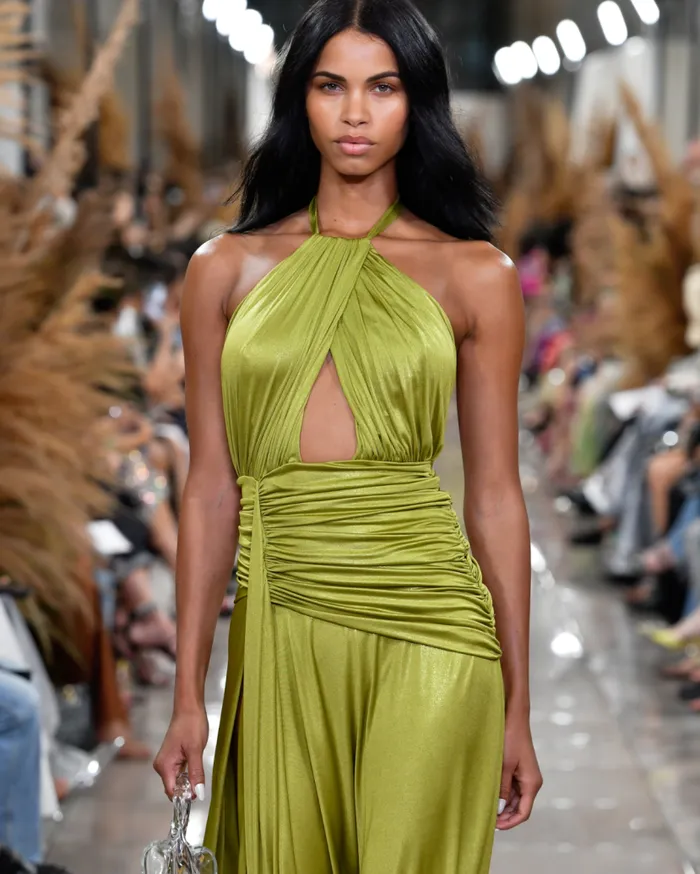 Ready To Wear Metallic Jersey Halterneck Maxi Dress PatBO Dresses and Jumpsuits