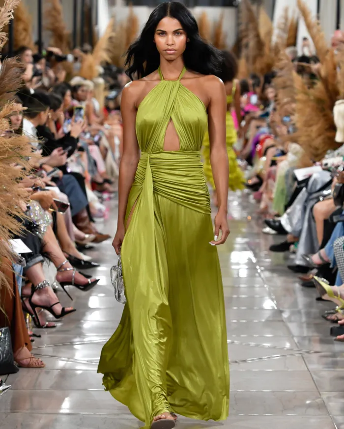 Ready To Wear Metallic Jersey Halterneck Maxi Dress PatBO Dresses and Jumpsuits