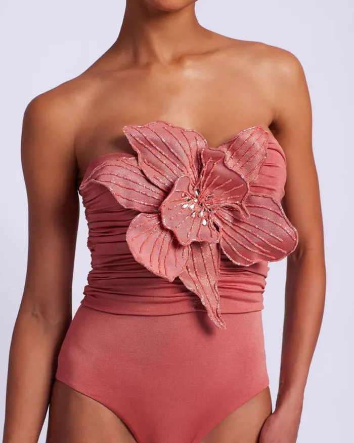 Ready To Wear Metallic Jersey Orchid Bodysuit RUNWAY PatBO Tops and Bodysuits