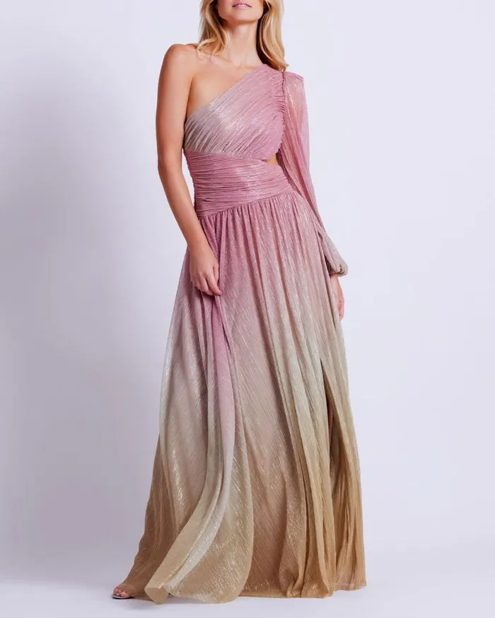 Ready To Wear Metallic Ombre One Shoulder Maxi Gown PatBO Dresses and Jumpsuits Ready To Wear Metallic Ombre One Shoulder Maxi Gown PatBO Dresses and Jumpsuits