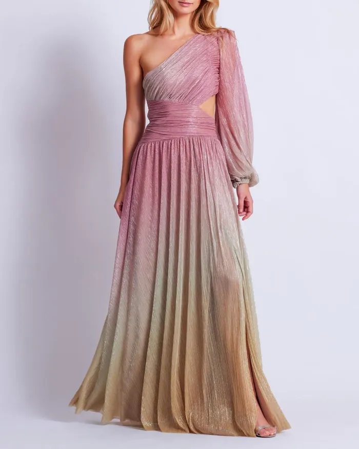 Ready To Wear Metallic Ombre One Shoulder Maxi Gown PatBO Dresses and Jumpsuits