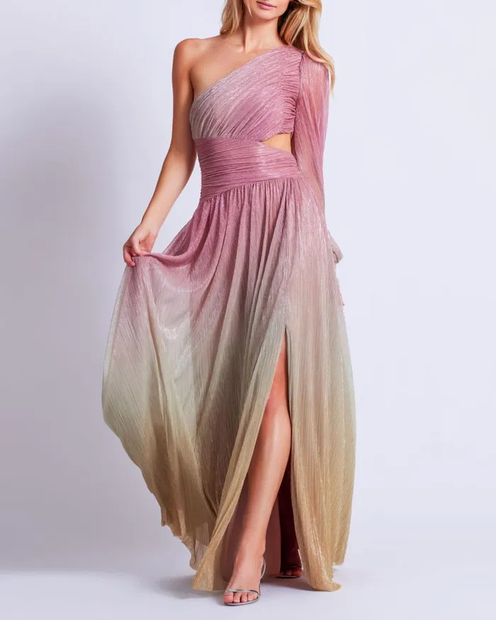 Ready To Wear Metallic Ombre One Shoulder Maxi Gown PatBO Dresses and Jumpsuits