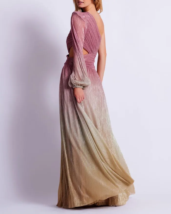 Ready To Wear Metallic Ombre One Shoulder Maxi Gown PatBO Dresses and Jumpsuits