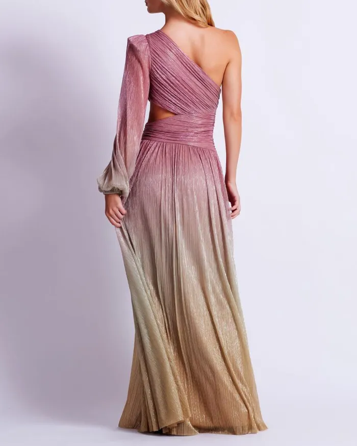 Ready To Wear Metallic Ombre One Shoulder Maxi Gown PatBO Dresses and Jumpsuits