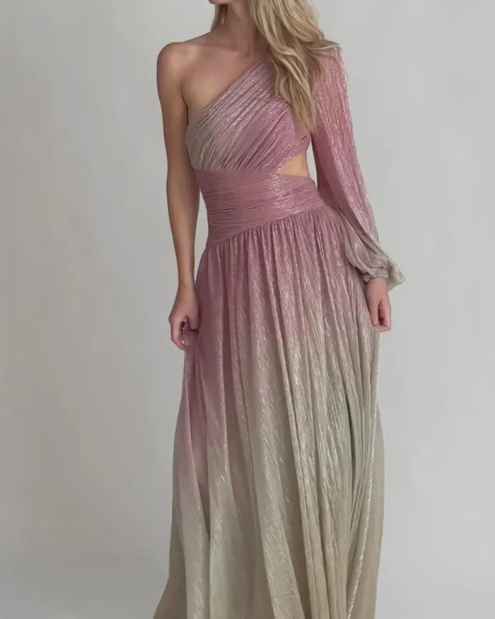 Ready To Wear Metallic Ombre One Shoulder Maxi Gown PatBO Dresses and Jumpsuits
