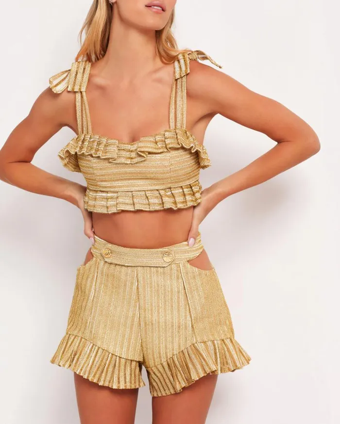 Ready To Wear Metallic Stripe Cropped Top FINAL SALE PatBO Tops and Bodysuits