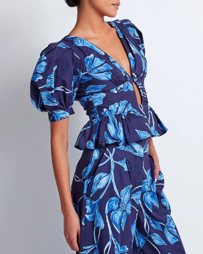 Ready To Wear Nightflower Cotton Peplum Top FINAL SALE PatBO Tops and Bodysuits