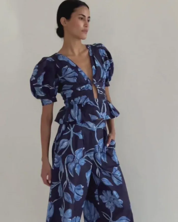 Ready To Wear Nightflower Cotton Peplum Top FINAL SALE PatBO Tops and Bodysuits