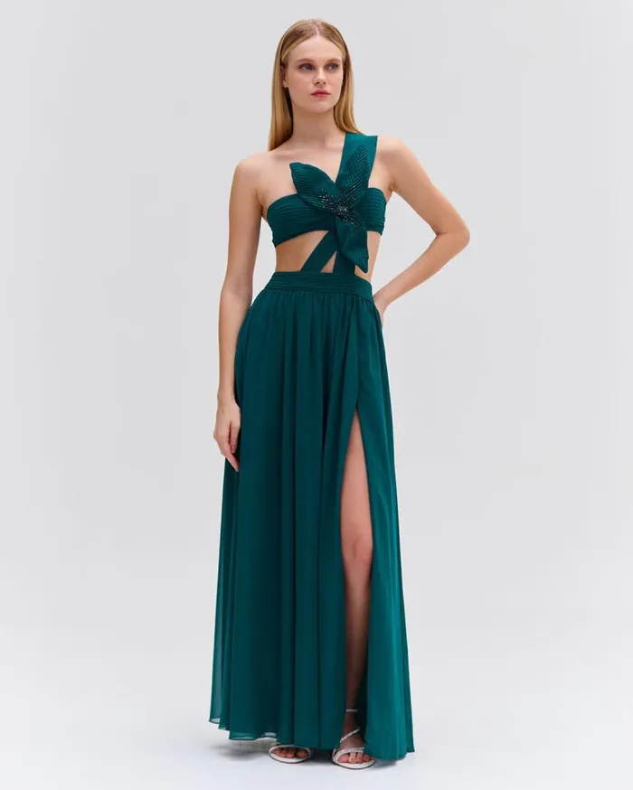Ready To Wear One Shoulder Cutout Flower Gown PatBO Dresses and Jumpsuits