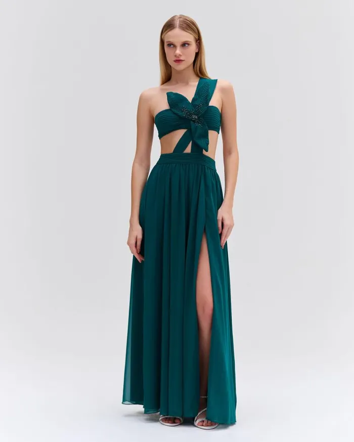 Ready To Wear One Shoulder Cutout Flower Gown PatBO Dresses and Jumpsuits