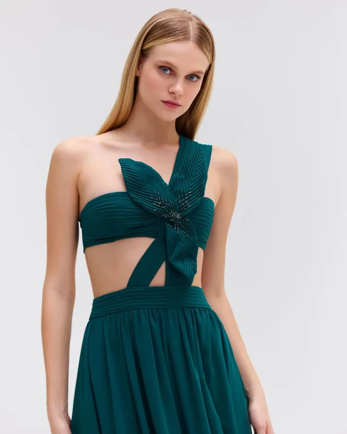 Ready To Wear One Shoulder Cutout Flower Gown PatBO Dresses and Jumpsuits