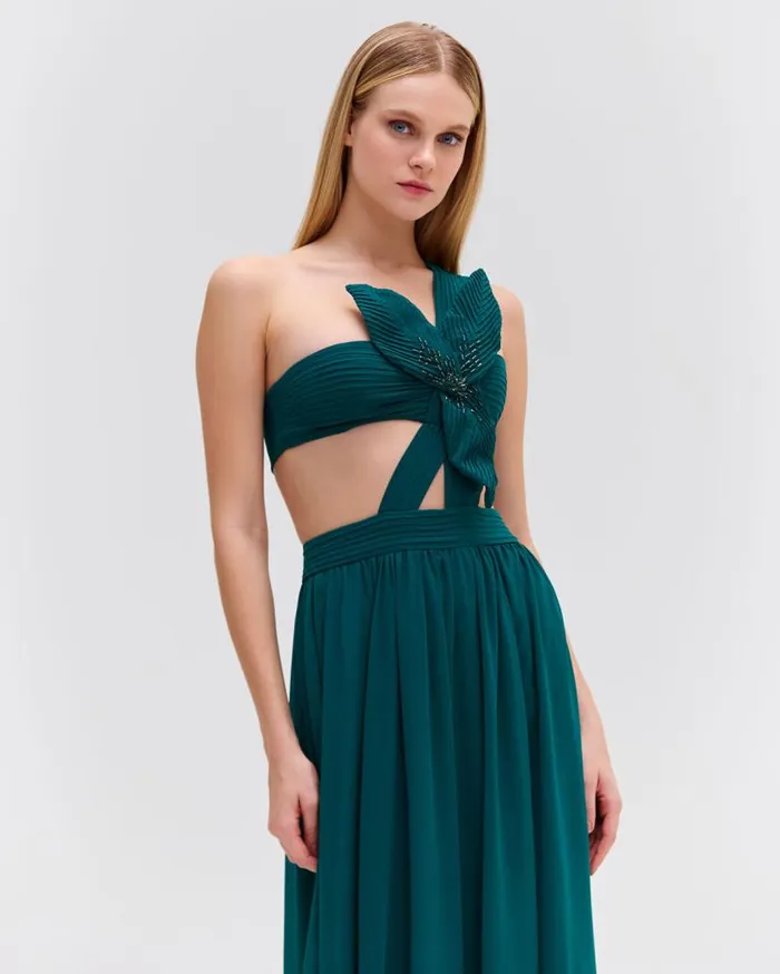 Ready To Wear One Shoulder Cutout Flower Gown PatBO Dresses and Jumpsuits