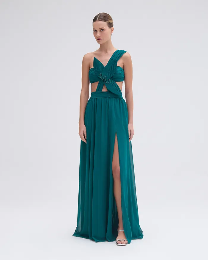 Ready To Wear One Shoulder Cutout Flower Gown PatBO Dresses and Jumpsuits