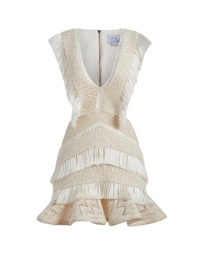 Ready To Wear Plunge Fringe Trim Mini Dress PatBO Dresses and Jumpsuits