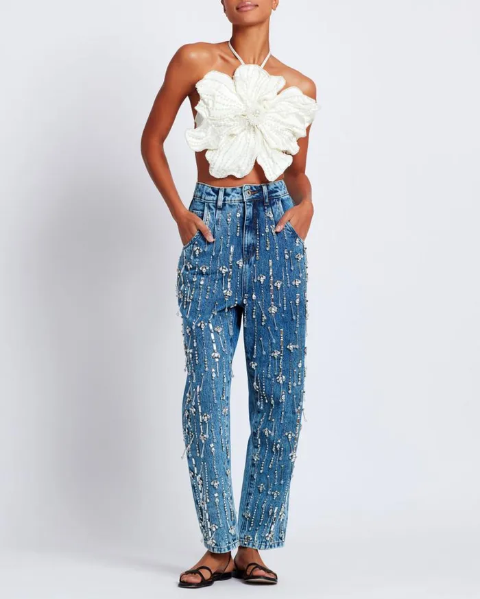 Ready To Wear Rhinestone Beaded Jeans PatBO Bottoms