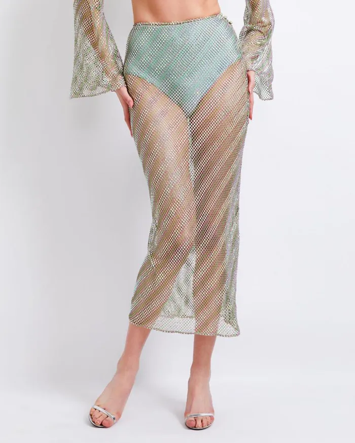 Ready To Wear RhinestoneNetted Midi Skirt FINAL SALE PatBO Bottoms