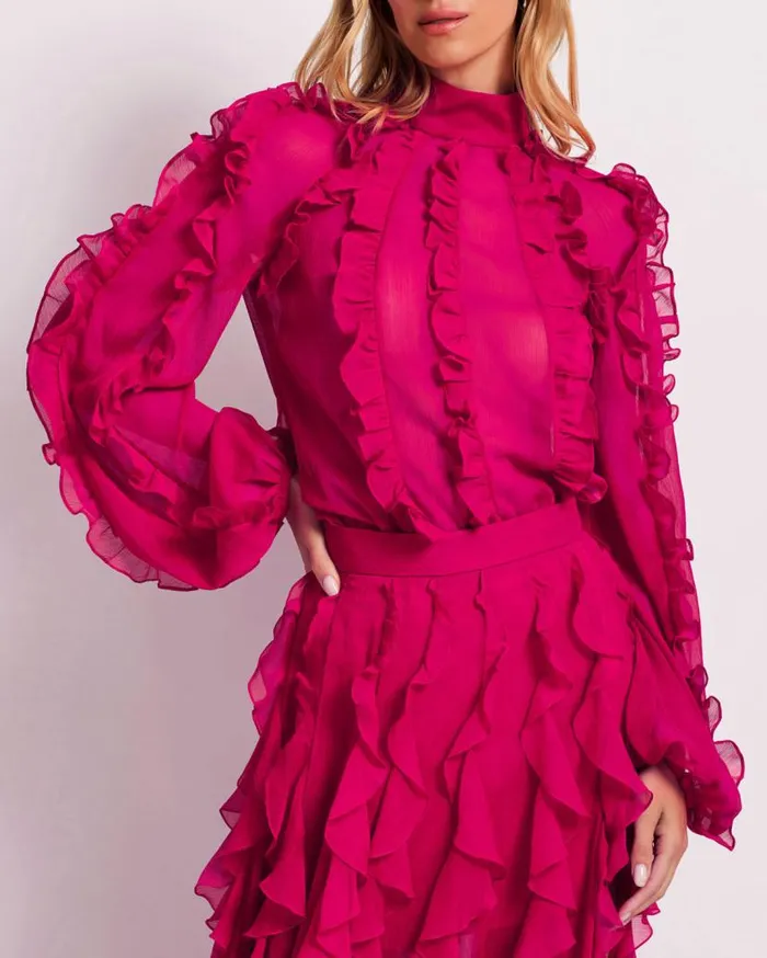 Ready To Wear RUFFLE HIGH NECK BLOUSE FINAL SALE PatBO Tops and Bodysuits