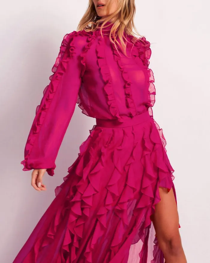 Ready To Wear RUFFLE HIGH NECK BLOUSE FINAL SALE PatBO Tops and Bodysuits