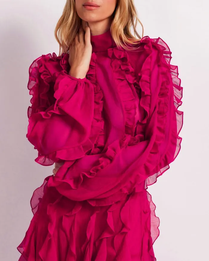 Ready To Wear RUFFLE HIGH NECK BLOUSE FINAL SALE PatBO Tops and Bodysuits